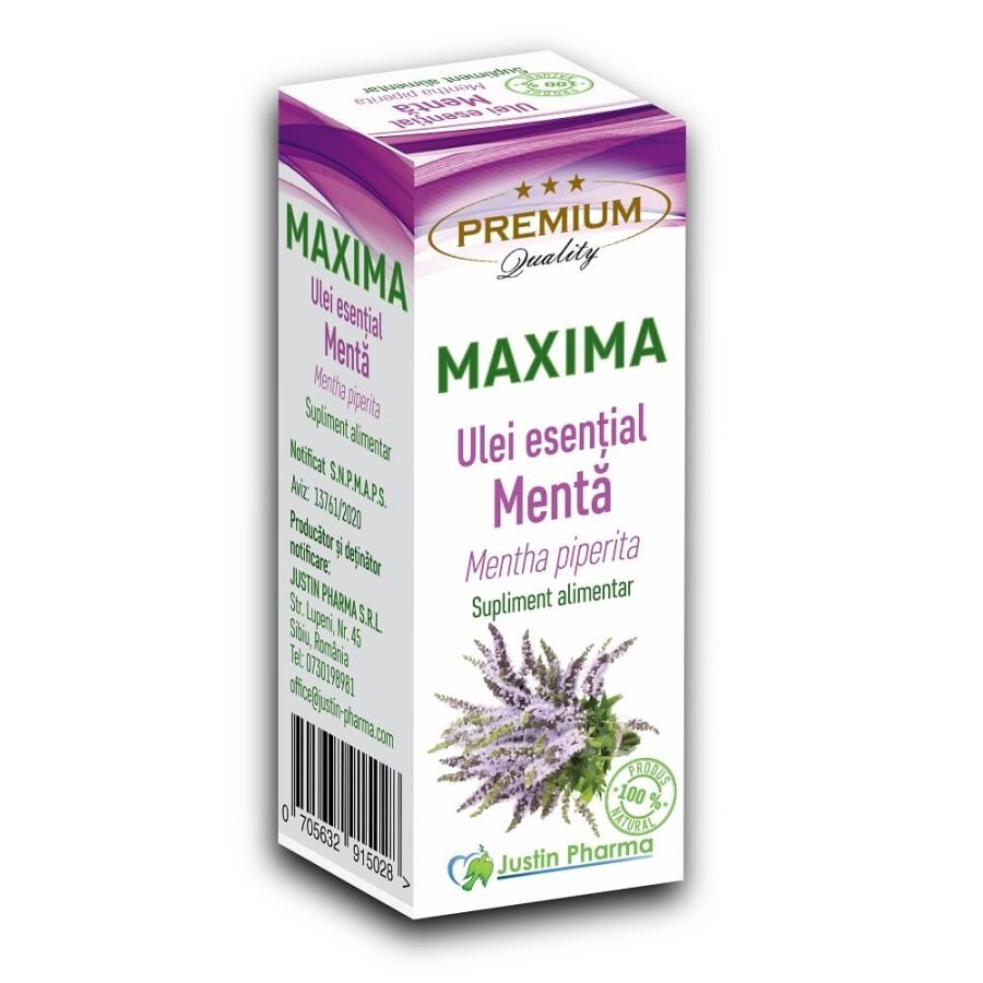 Ulei esential de Menta Maxima, 10 ml, Justin Pharma