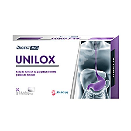 Unilox Digest Uno, 30 comprimate guma de mestecat, Solacium Pharma