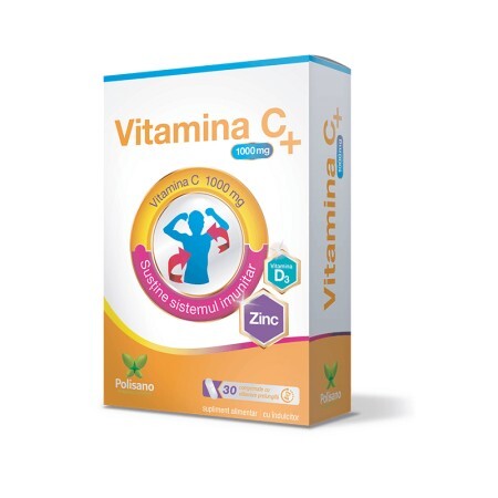 Vitamina C 1000 mg + vitamina D3 și zinc, 30 comprimate, Polisano