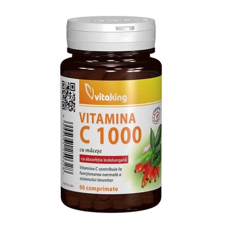 Vitamina C 1000 mg cu maceșe, 60 comprimate cu absorbtie lenta, VitaKing