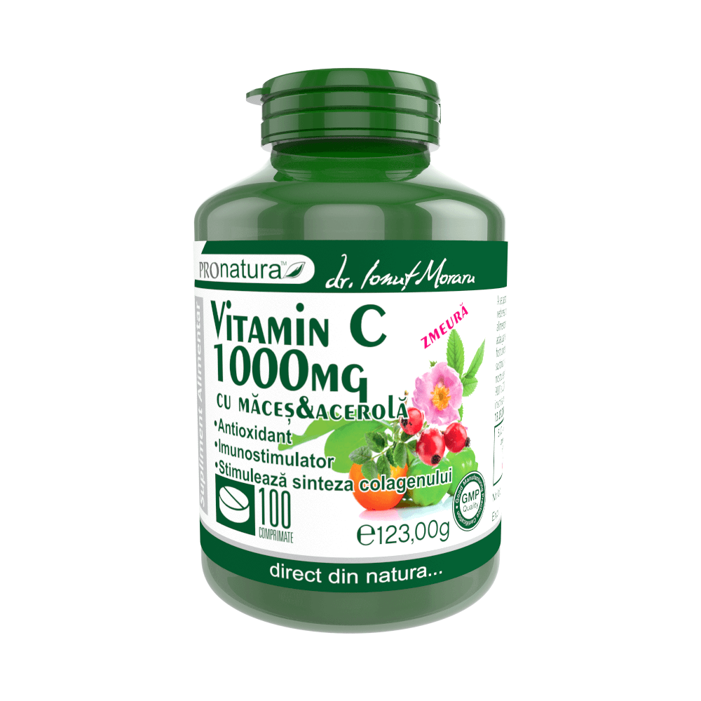 Vitamina C 1000 mg Grapefruit cu maceșe și acerola, 100 comprimate, Pro Natura