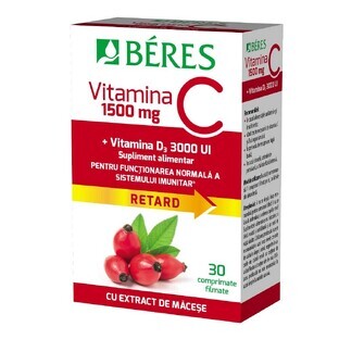 Vitamina C 1500 mg RETARD + Vitamina D3 3000 UI, 30 comprimate, Beres