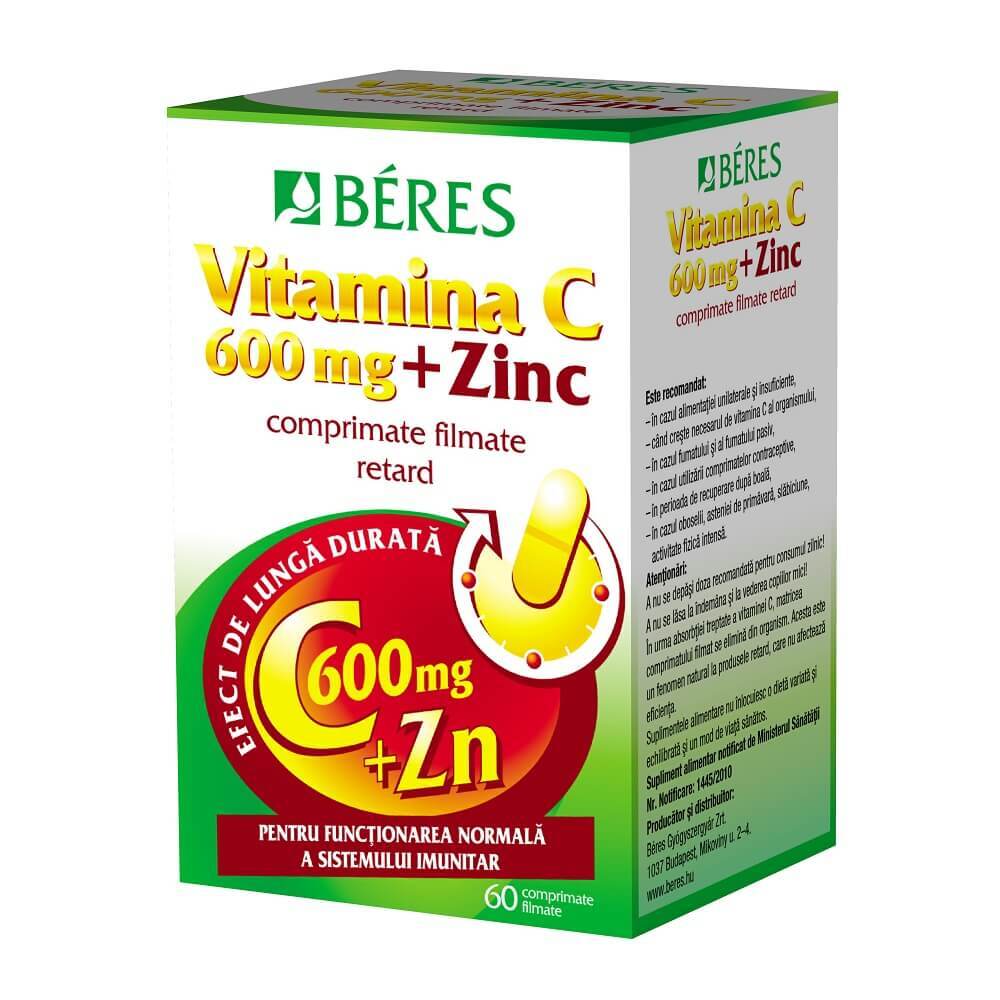 Vitamina C 600 mg + Zinc, 60 comprimate, Beres Pharmaceuticals Co Vitamine si suplimente