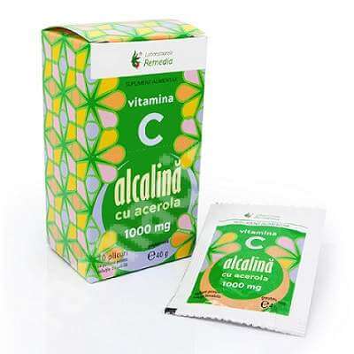 diferenta dintre vitamina c si vitamina c alcalina Vitamina C alcalina cu acerola 1000 mg, 10 plicuri, Remedia