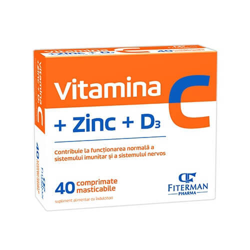 fiterman vitamina c + zinc + d3 Vitamina C+Zn+D3, 40 comprimate masticabile, Fiterman