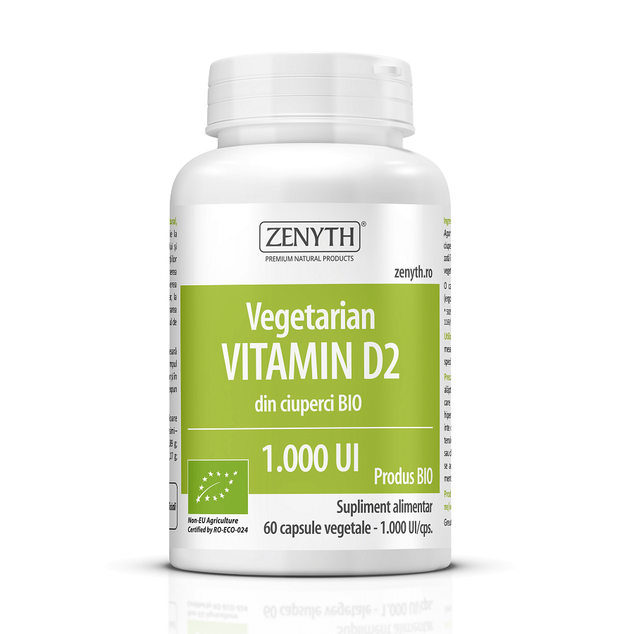 Vitamina D2 vegetală din ciuperci BIO 1.000 UI, 60 capsule, Zenyth