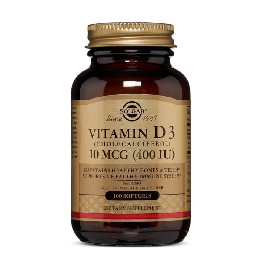 Vitamina D3 400 UI 10 mcg, 100 capsule, Solgar recenzii