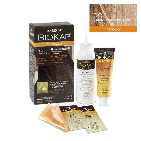 Vopsea permanentă pentru păr Nutricolor, Nuanţa Golden Extra Light Blond 10.0, 140 ml, Biokap Frumusete si ingrijire