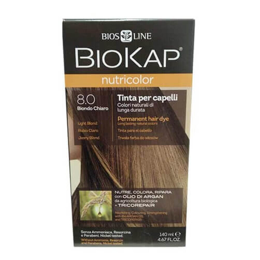 Vopsea permanentă pentru păr Nutricolor, Nuanţa Light Blond 8.0, 140 ml, Biokap