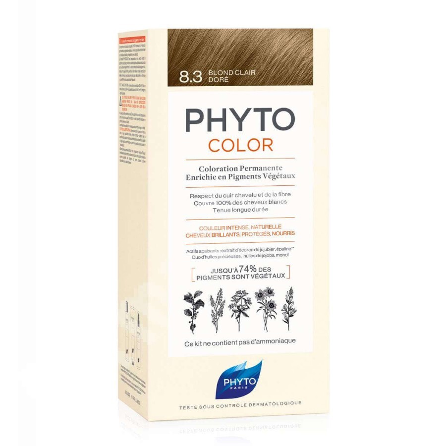 Vopsea permanenta pentru par Phytocolor, Light Golden Blonde (blond auriu deschis) 8.3, 50 ml, Phyto