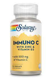 vitamina c cu zinc si d3 efervescent Zinc si Vitamina D3 Immuno C Solaray, 30 capsule, Secom