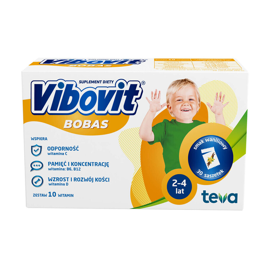 Vibovit Bobas, pentru copii cu vârsta între 2 și 4 ani, aromă de vanilie, 30 de pliculețe