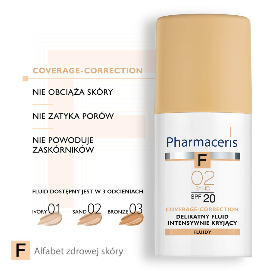 Pharmaceris F Coverage-Correction, fluid cu acoperire fină, 02 Sand, SPF 20, 30 ml