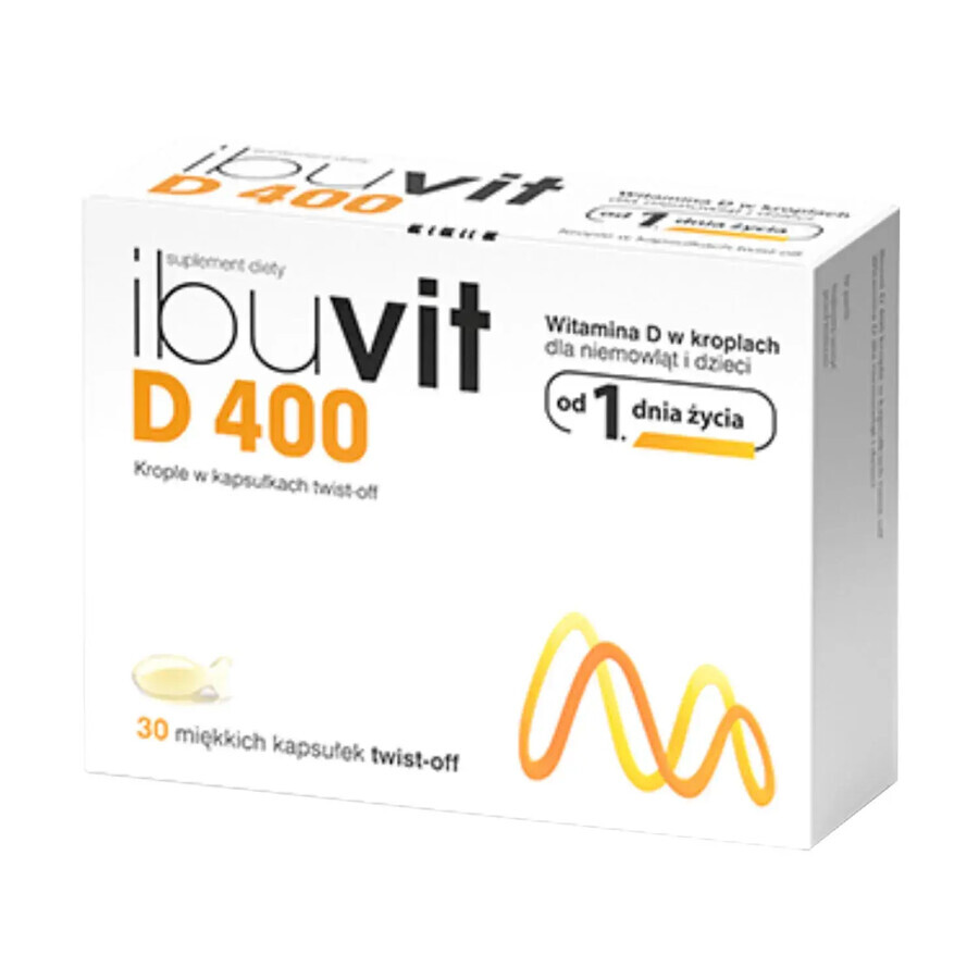 Ibuvit D 400, vitamina D pentru sugari și copii, 30 de capsule cu sistem de răsucire