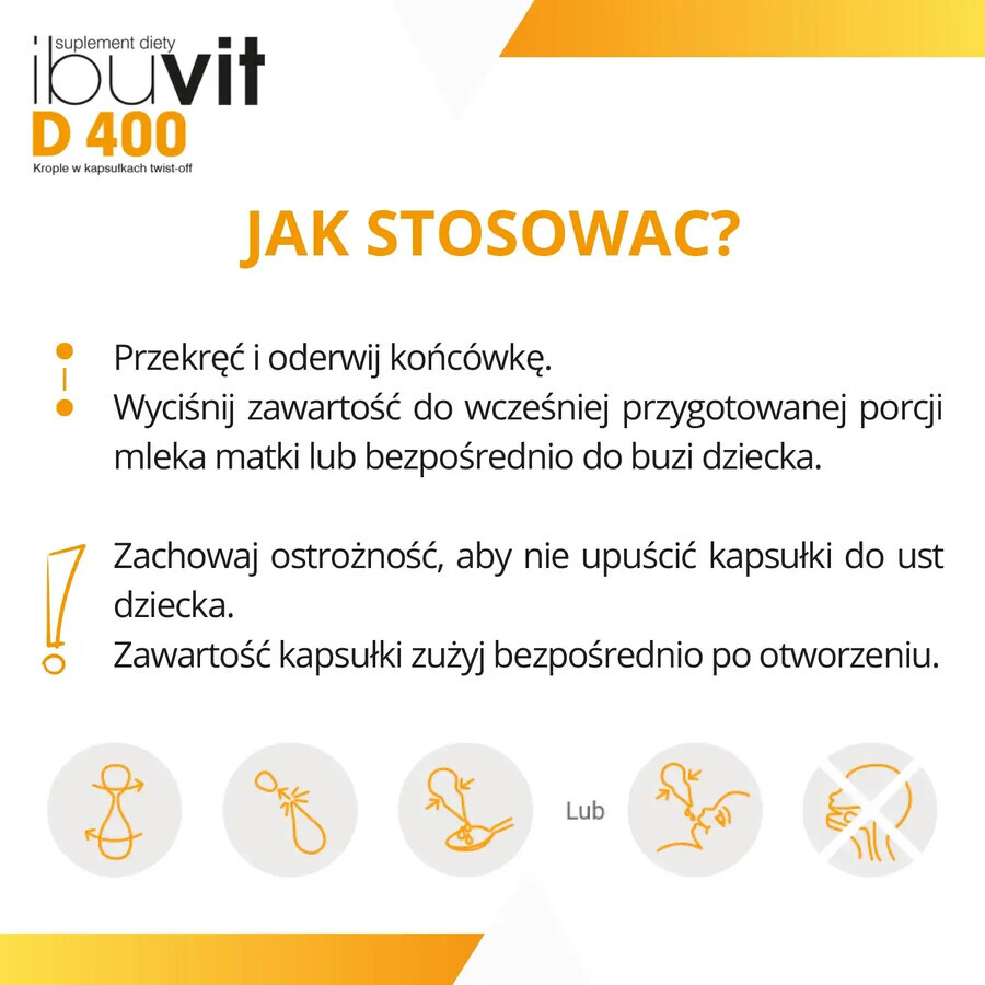 Ibuvit D 400, vitamina D pentru sugari și copii, 30 de capsule cu sistem de răsucire