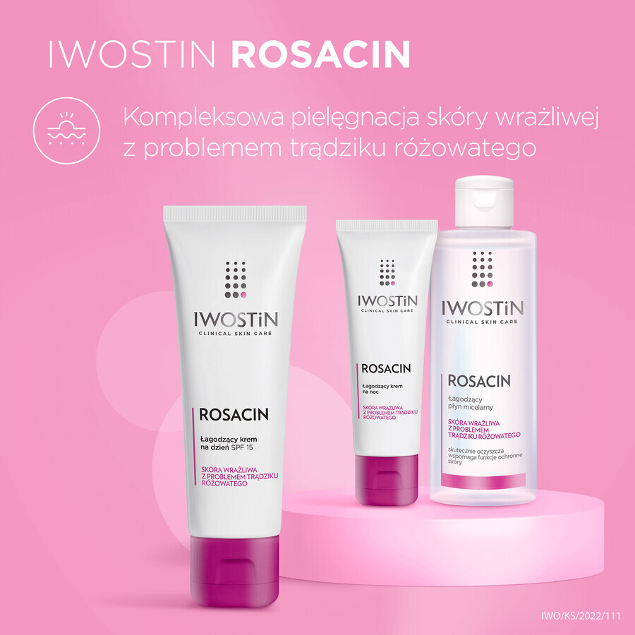Iwostin Rosacin, Cremă de zi calmantă, ten sensibil cu probleme de rozacee, SPF 15, 40 ml