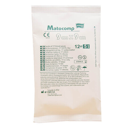 Matopat Matocomp Matocomp, comprese de tifon steril, cu 17 fire, 12 straturi, 9 cm x 9 cm, 5 bucăți