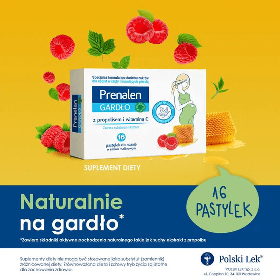 Prenalen Throat, cu propolis și vitamina C, 16 pastile