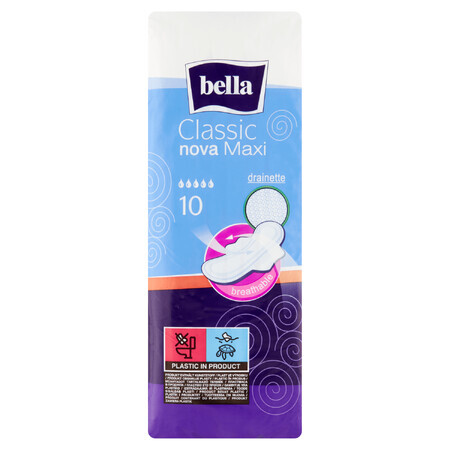 Bella Classic Nova, absorbante sanitare Drainette cu aripi, Maxi, 10 buc.
