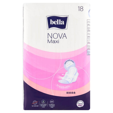 Bella Nova, absorbante sanitare Softiplait cu aripi, Maxi, 18 buc.