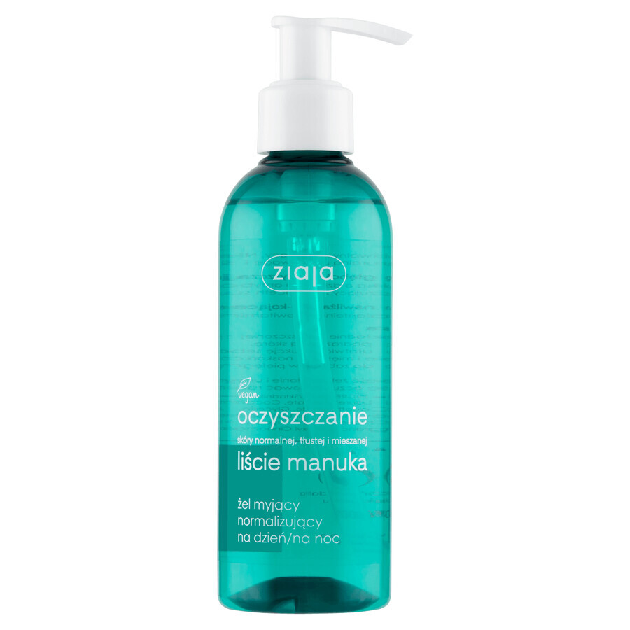 Ziaja Cleansing, hojas de manuka, gel limpiador facial, normalizante, día y noche, 200 ml