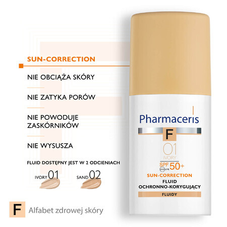 Pharmaceris F Zoncorrectie, beschermende en corrigerende vloeistof, 01 Ivoor, SPF 50+, 30 ml