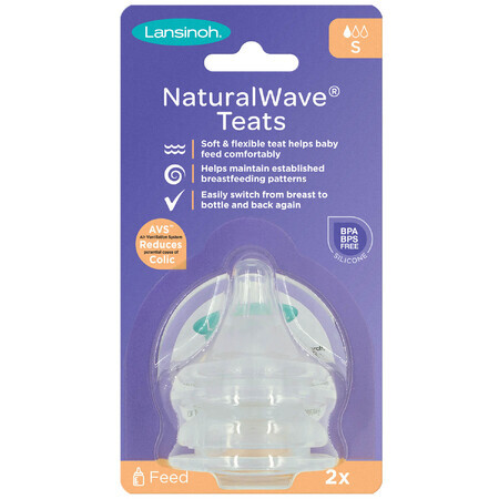 Lansinoh mOmma, tetină pentru biberon NaturalWave, silicon, flux lent, 0-3 luni, 2 bucăți