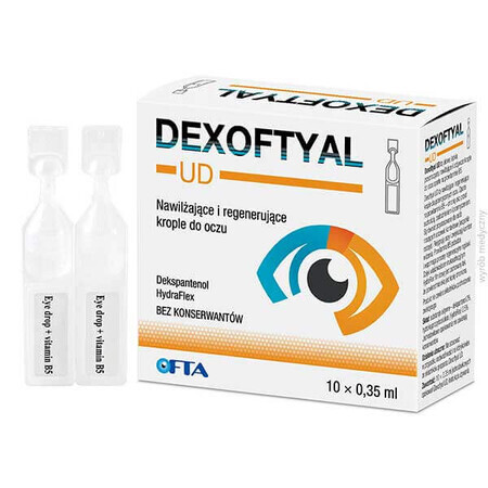 Dexoftyal UD, picături oftalmice hidratante și regeneratoare, 0,35 ml x 10 min.