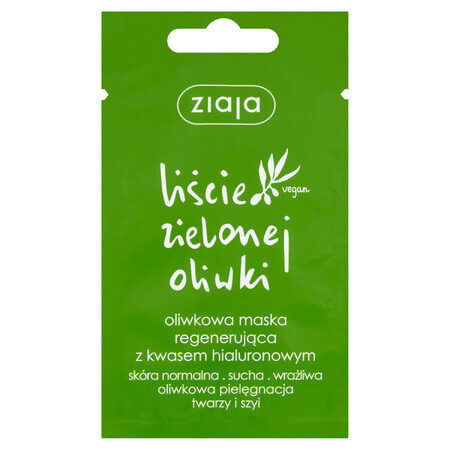 Ziaja Green Olive Leaf, Mască regenerantă cu acid hialuronic, 7 ml