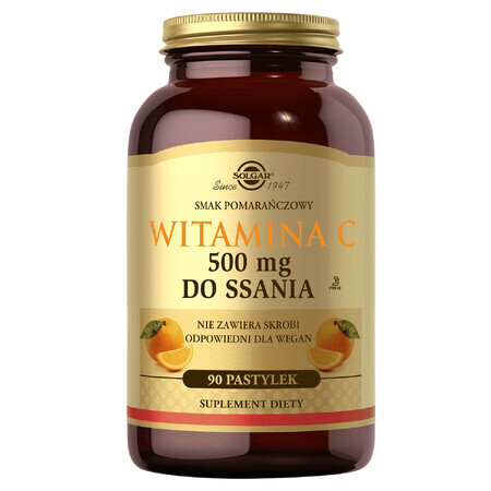 Solgar Vitamina C 500 mg, aromă de portocale, 90 de pastiluțe