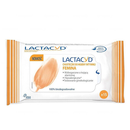 Lactacyd Femina, șervețele de igienă intimă, 15 bucăți