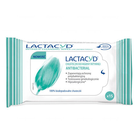 Lactacyd Antybacterial, șervețele de igienă intimă, 15 bucăți