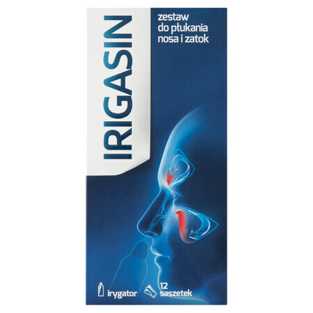 Irigasin, set de clătire nazală și sinusală, irigator + 12 pliculețe