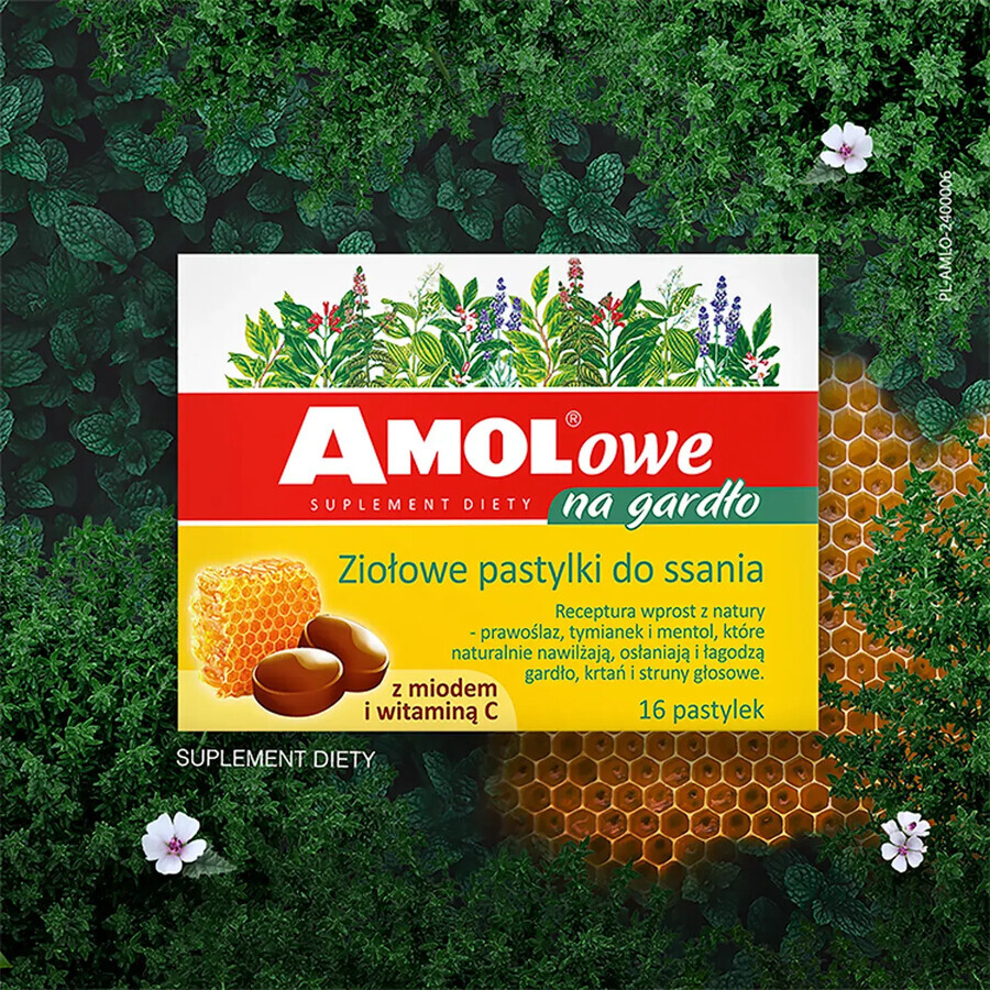 AMOL pour la Gorge, pastilles aux herbes avec du miel et de la vitamine C, 16 pièces