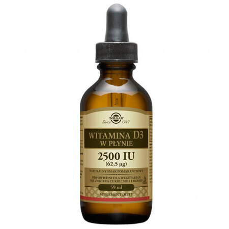 Solgar Vitamine D3 vloeistof 2500 IE, sinaasappelsmaak, 59 ml