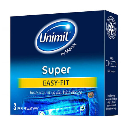 Unimil Super Easy-Fit, classic condoms, 3 pieces