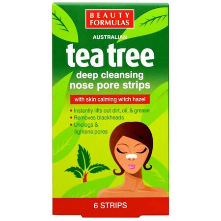 Beauty Formulas Tea Tree, diepreinigende strips voor de neus, 6 stuks