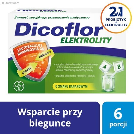 Dicoflor Elektrolity, pentru copii și adulți, aromă de banane, 12 pliculețe