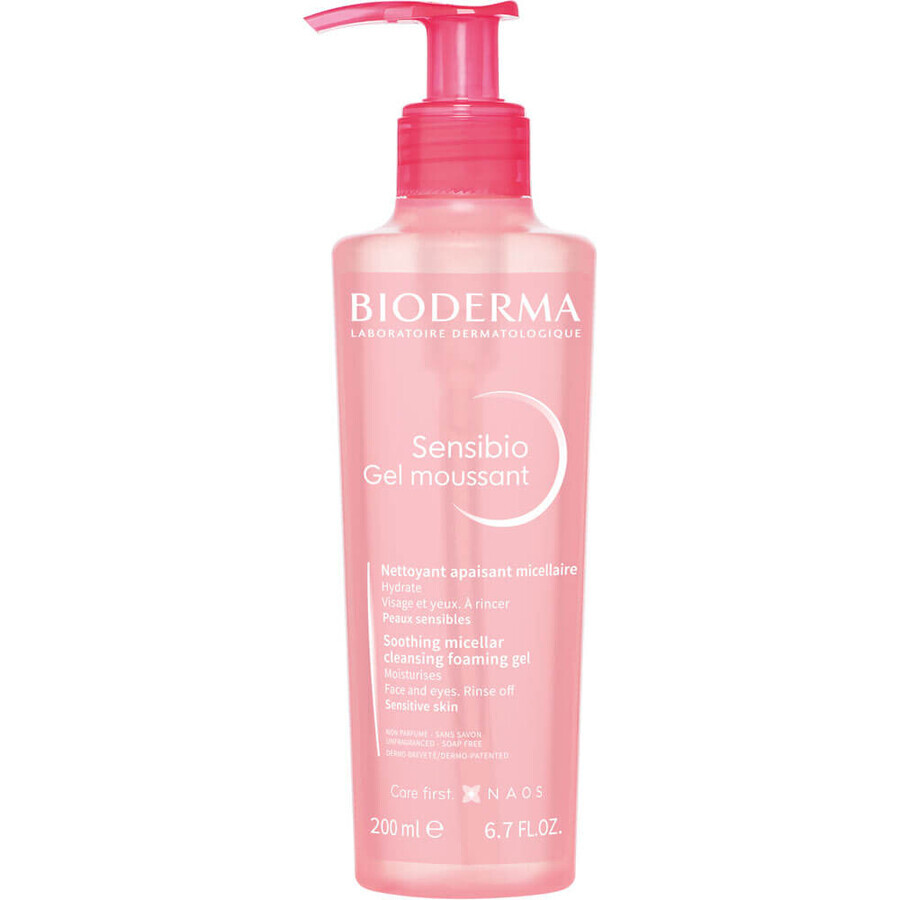 Bioderma Sensibio Gel Moussant, gel limpiador micelar calmante, pieles sensibles e hipersensibles, 200 ml