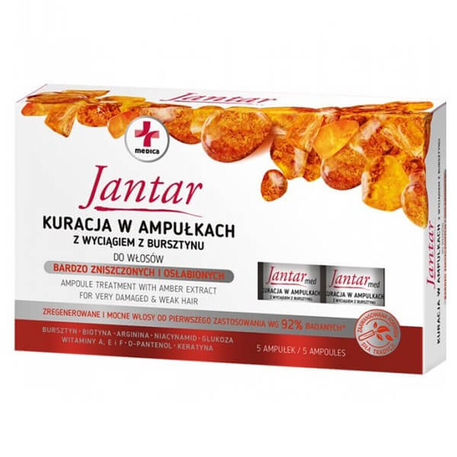 Jantar Medica, tratamiento ámbar para cabellos dañados y debilitados, 5 ml x 5 ampollas