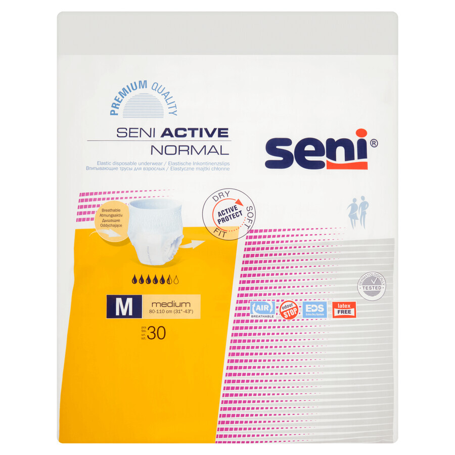 Seni Active Normal, chiloți absorbanți, Mediu, 80-110 cm, 30 bucăți