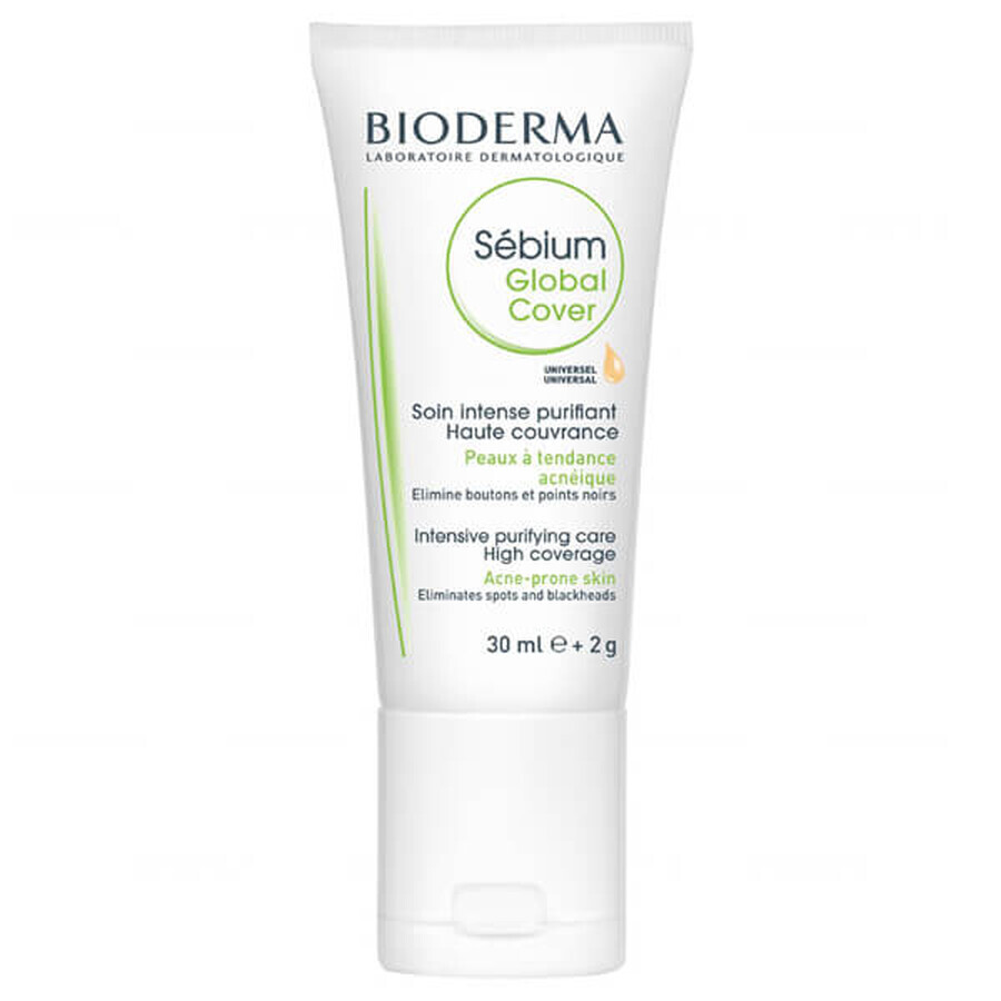 Bioderma Sebium Global Cover, Cremă colorantă antiacneică cu corector de pete, 30 ml