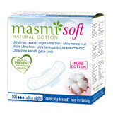 Masmi Soft Ultra Night, șervețele sanitare ultra-subțiri din bumbac organic, cu aripi, pentru noapte, 10 bucăți