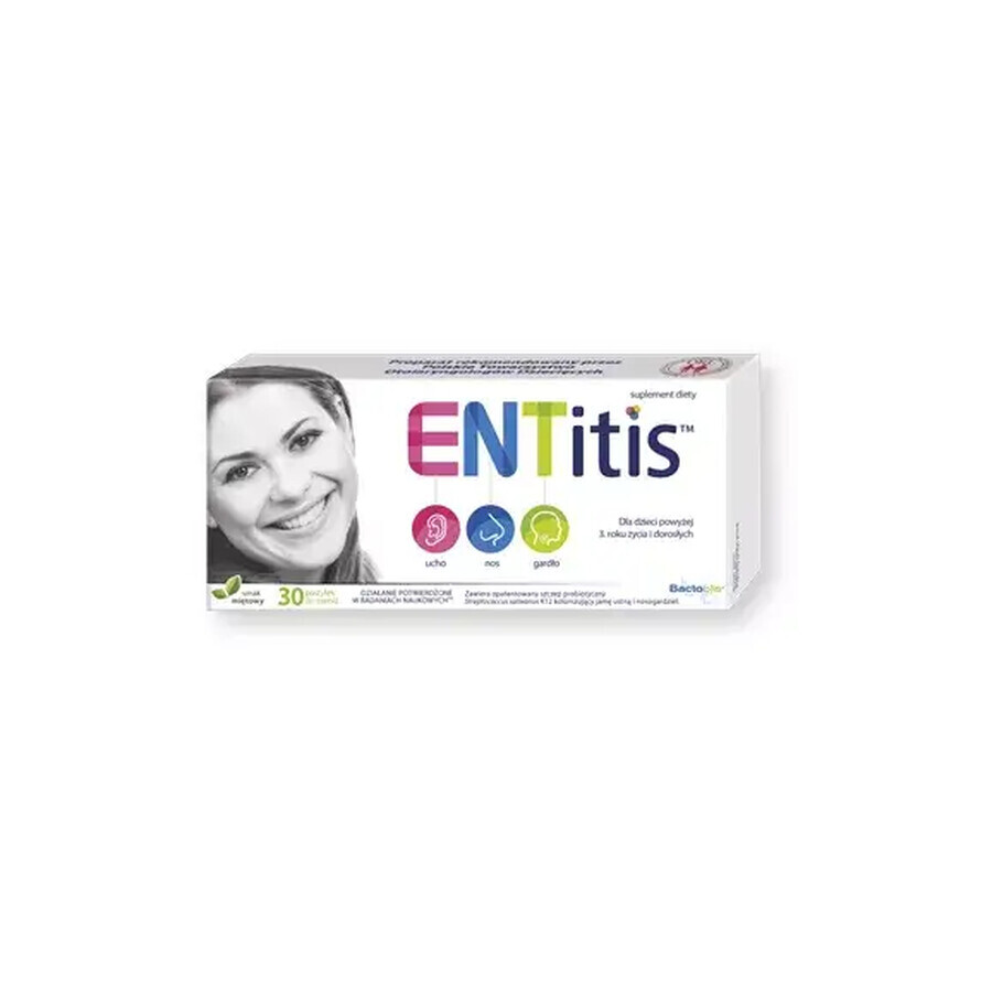 ENTitis, pentru copii cu vârsta peste 3 ani și adulți, aromă de mentă, 30 de pastiluțe