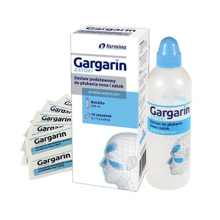Gargarin, set de clătire de bază pentru nas și sinusuri, flacon (irigator) + 16 pliculețe