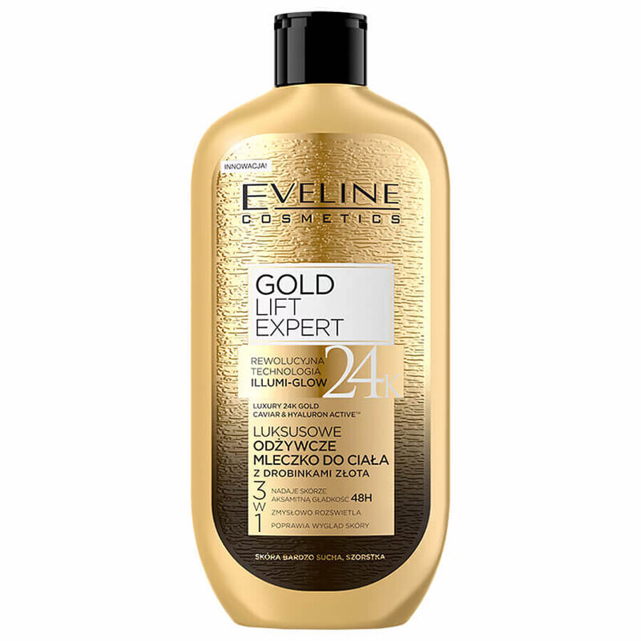 Eveline Cosmetics Gold Lift Expert 24K, Lapte de corp hrănitor de lux cu particule de aur, 350 ml