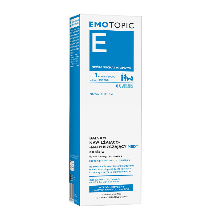 Emotopic E Med+, Loțiune de corp hidratantă și grasă, pentru adulți și copii din prima zi, piele uscată și atopică, 400 ml
