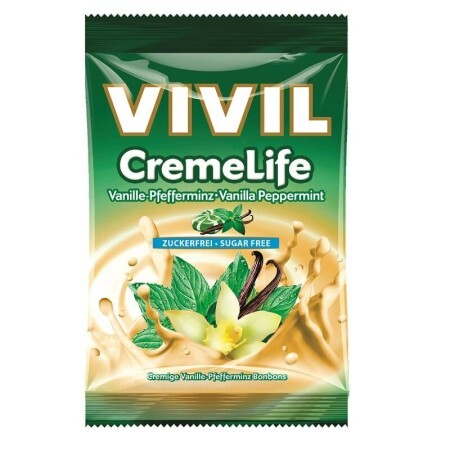 Bomboane fără zahăr cu vanilie și mentă Creme Life, 60 g, Vivil