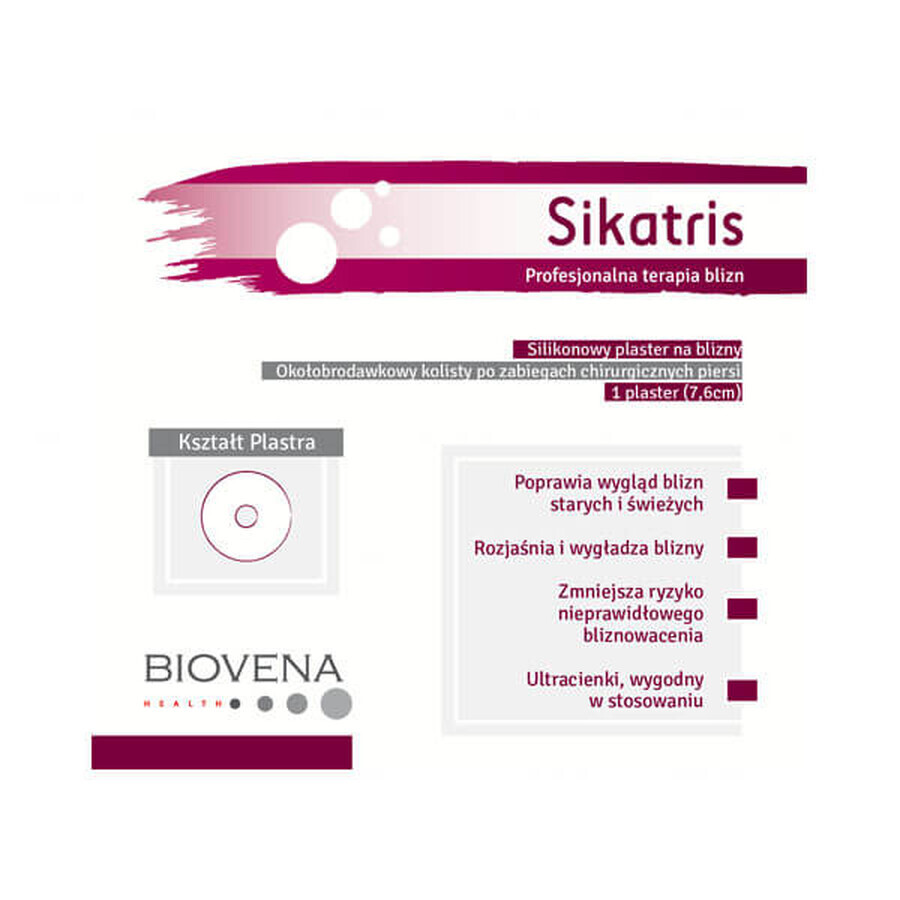 Sikatris, plasture pentru cicatrice, silicon perianal, circular, 7,6 cm, 1 bucată