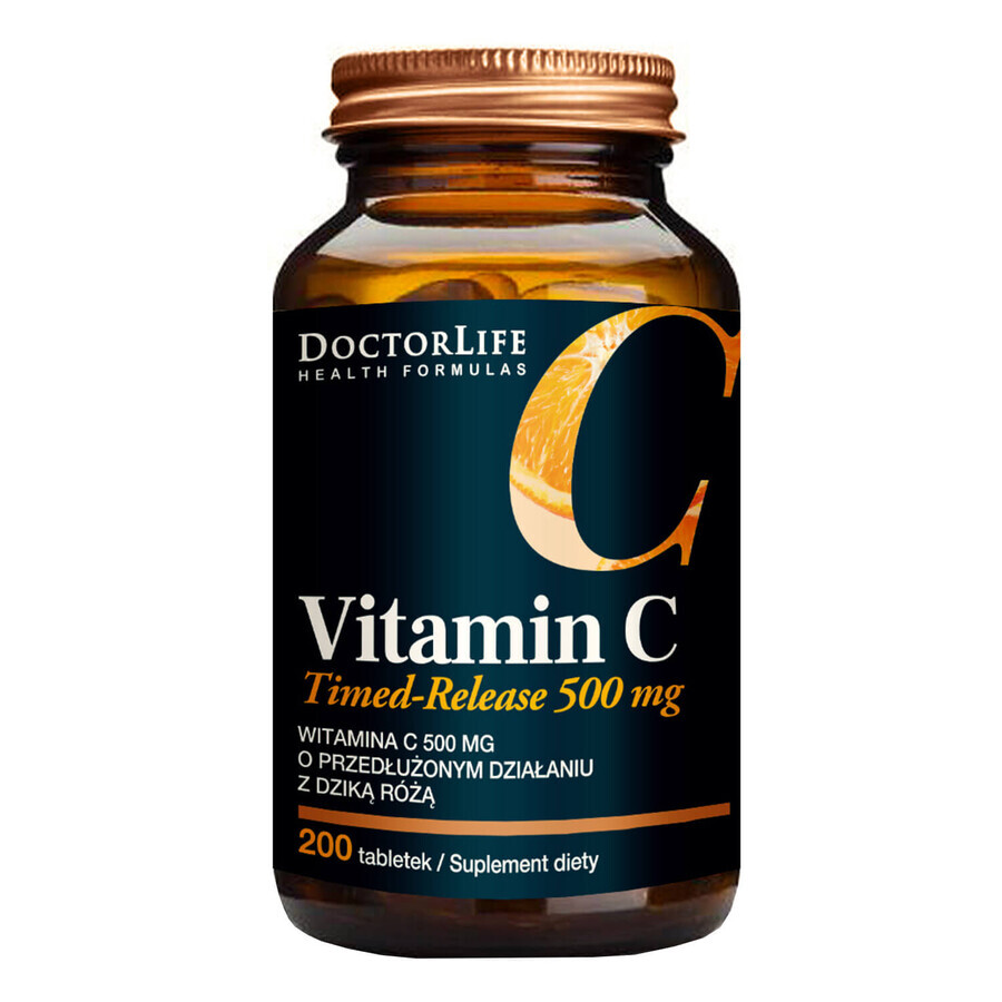 Doctor Life Vitamin C Timed-Release, vitamina C 500 mg cu trandafir, 200 comprimate cu eliberare prelungită